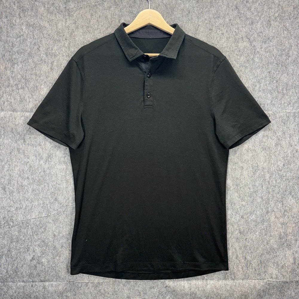 Lululemon Evolution Polo Shirt Mens Medium Black Collared Golf Athletic Gym
